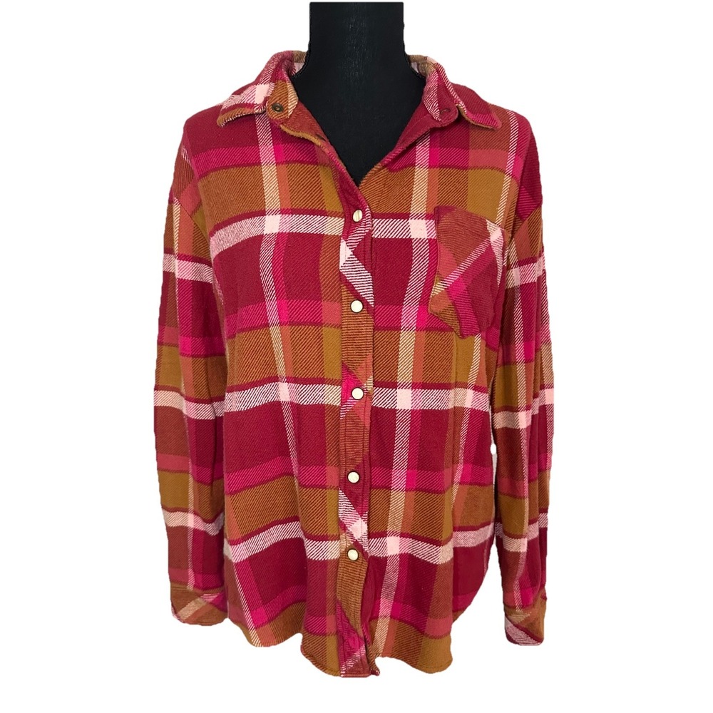 Idyllwind Miranda Lambert‎ Red Brown Flannel Plaid Snap Western Shirt SMALL